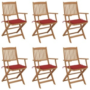 vidaXL, vidaXL Klappbare Gartenstühle 6 Stk. mit Kissen Massivholz Akazie, vidaXL Klappbare Gartenstühle 6 Stk. mit Kissen Massivholz Akazie