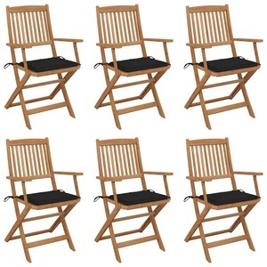 vidaXL, vidaXL Klappbare Gartenstühle 6 Stk. mit Kissen Massivholz Akazie, vidaXL Klappbare Gartenstühle 6 Stk. mit Kissen Massivholz Akazie