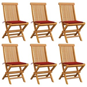 vidaXL, vidaXL Gartenstühle mit Roten Kissen 6 Stk. Massivholz Teak, vidaXL Gartenstühle mit Roten Kissen 6 Stk. Massivholz Teak