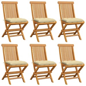 vidaXL, vidaXL Gartenstühle mit Cremeweißen Kissen 6 Stk. Massivholz Teak, vidaXL Gartenstühle mit Cremeweißen Kissen 6 Stk. Massivholz Teak