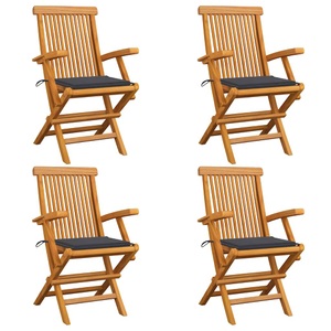 vidaXL, vidaXL Gartenstühle mit Anthrazit Kissen 4 Stk. Massivholz Teak, 