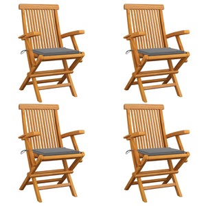 vidaXL, vidaXL Gartenstühle mit Grauen Kissen 4 Stk. Teak Massivholz