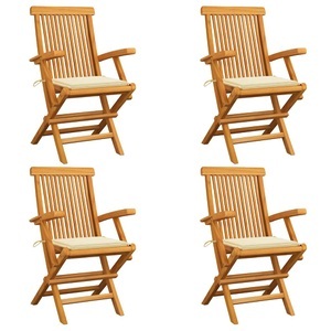 vidaXL, vidaXL Gartenstühle mit Cremeweißen Kissen 4 Stk. Teak Massivholz