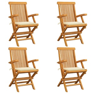 vidaXL, vidaXL Gartenstühle mit Cremeweißen Kissen 4 Stk. Teak Massivholz