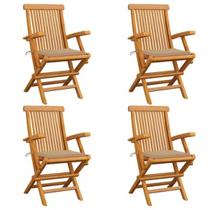 vidaXL, vidaXL Gartenstühle mit Beige Kissen 4 Stk. Teak Massivholz, 