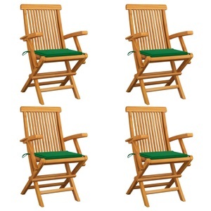 vidaXL, vidaXL Gartenstühle mit Grünen Kissen 4 Stk. Teak Massivholz, 