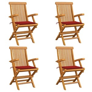 vidaXL, vidaXL Gartenstühle mit Roten Kissen 4 Stk. Teak Massivholz