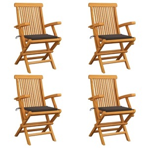 vidaXL Gartenstühle mit Taupe Kissen 4 Stk. Teak Massivholz