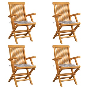 vidaXL, vidaXL Gartenstühle mit Kissen 4 Stk. Grau Karomuster Massivholz Teak, 
