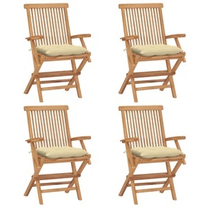 vidaXL, vidaXL Gartenstühle mit Cremeweißen Kissen 4 Stk. Massivholz Teak
