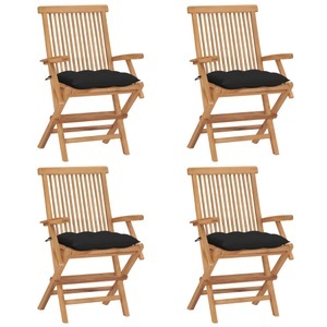 vidaXL, vidaXL Gartenstühle mit Schwarzen Kissen 4 Stk. Massivholz Teak