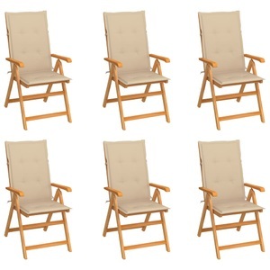 vidaXL, vidaXL Gartenstühle 6 Stk. mit Beigen Kissen Massivholz Teak, vidaXL Gartenstühle 6 Stk. mit Beigen Kissen Massivholz Teak