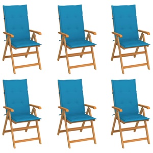 vidaXL, vidaXL Gartenstühle 6 Stk. mit Blauen Kissen Massivholz Teak