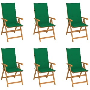 vidaXL, vidaXL Gartenstühle 6 Stk. mit Grünen Kissen Massivholz Teak, vidaXL Gartenstühle 6 Stk. mit Grünen Kissen Massivholz Teak