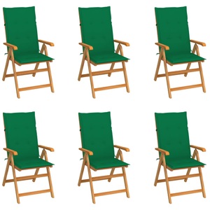 vidaXL, vidaXL Gartenstühle 6 Stk. mit Grünen Kissen Massivholz Teak