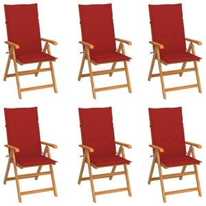 vidaXL, vidaXL Gartenstühle 6 Stk. mit Roten Kissen Massivholz Teak, vidaXL Gartenstühle 6 Stk. mit Roten Kissen Massivholz Teak