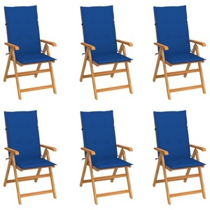 vidaXL, vidaXL Gartenstühle 6 Stk. mit Königsblauen Kissen Massivholz Teak, vidaXL Gartenstühle 6 Stk. mit Königsblauen Kissen Massivholz Teak
