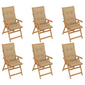 vidaXL, vidaXL Gartenstühle 6 Stk. mit Beigen Kissen Massivholz Teak, 