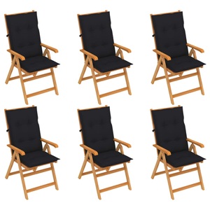 vidaXL, vidaXL Gartenstühle 6 Stk. mit Schwarzen Kissen Massivholz Teak, 