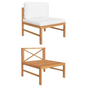 vidaXL, vidaXL Mittelsofa mit Creme Kissen Teak Massivholz, vidaXL Mittelsofa mit Creme Kissen Teak Massivholz