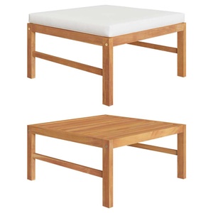 vidaXL, vidaXL Fußhocker mit Creme Kissen Massivholz Teak, vidaXL Fußhocker mit Creme Kissen Massivholz Teak