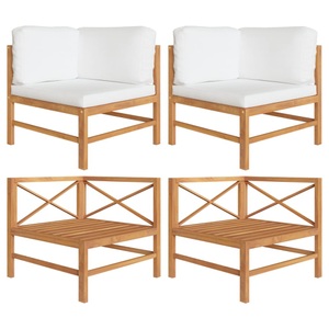 vidaXL, vidaXL Ecksofas 2 Stk. mit Creme Kissen Massivholz Teak