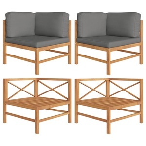 vidaXL, vidaXL Ecksofa 2 Stk. mit Dunkelgrauen Kissen Massivholz Teak