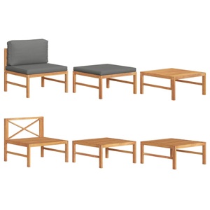 vidaXL, vidaXL 3-tlg. Garten-Lounge-Set mit Dunkelgrauen Kissen Teakholz