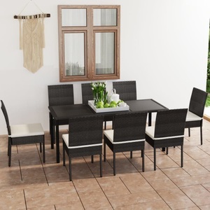 vidaXL, vidaXL 9-tlg. Garten-Essgruppe Poly Rattan Schwarz, vidaXL 9-tlg. Garten-Essgruppe Poly Rattan Schwarz