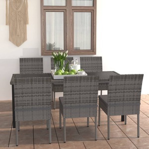 vidaXL, vidaXL 7-tlg. Garten-Essgruppe Poly Rattan Grau, vidaXL 7-tlg. Garten-Essgruppe Poly Rattan Grau