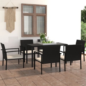 vidaXL, vidaXL 7-tlg. Garten-Essgruppe Poly Rattan Schwarz, vidaXL 7-tlg. Garten-Essgruppe Poly Rattan Schwarz