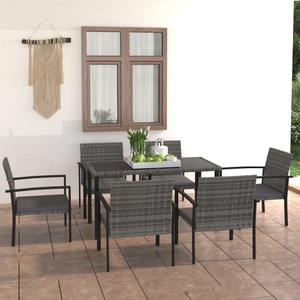vidaXL, vidaXL 7-tlg. Garten-Essgruppe Poly Rattan Grau, vidaXL 7-tlg. Garten-Essgruppe Poly Rattan Grau