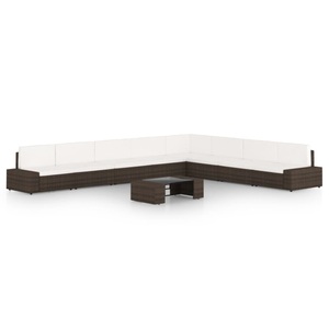 vidaXL, vidaXL 9-tlg. Garten-Lounge-Set mit Kissen Braun Poly Rattan, 