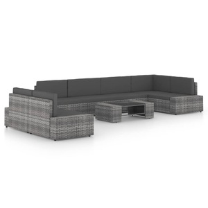 vidaXL, vidaXL 8-tlg. Garten-Lounge-Set mit Kissen Grau Poly Rattan