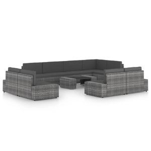 vidaXL, vidaXL 10-tlg. Garten-Lounge-Set mit Kissen Grau Poly Rattan, 