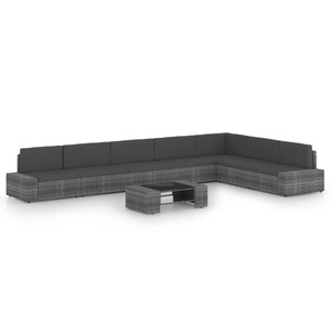 vidaXL, vidaXL 8-tlg. Garten-Lounge-Set mit Kissen Grau Poly Rattan, 