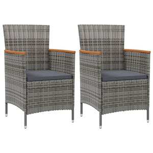 vidaXL Garten-Essstühle 2 Stk. Poly Rattan Grau