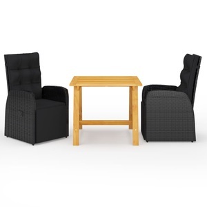 vidaXL, vidaXL 3-tlg. Garten-Essgruppe Schwarz, vidaXL 3-tlg. Garten-Essgruppe Schwarz