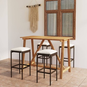 vidaXL, vidaXL 5-tlg. Gartenbar-Set mit Kissen Braun, vidaXL 5-tlg. Gartenbar-Set mit Kissen Braun