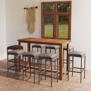 vidaXL, vidaXL 9-tlg. Gartenbar-Set mit Kissen Grau, vidaXL 9-tlg. Gartenbar-Set mit Kissen Grau