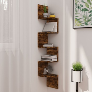 vidaXL, vidaXL Wand-Eckregal Räuchereiche 19x19x123 cm Holzwerkstoff, vidaXL Wand-Eckregal Räuchereiche 19x19x123 cm Holzwerkstoff