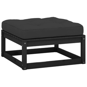 vidaXL, vidaXL Garten-Fußhocker mit Kissen Schwarz Kiefer Massivholz, vidaXL Garten-Fußhocker mit Kissen Schwarz Kiefer Massivholz