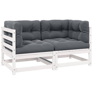 vidaXL, vidaXL Gartensofa 2-Sitzer mit Kissen Kiefer Massivholz Weiß, vidaXL Gartensofa 2-Sitzer mit Kissen Kiefer Massivholz Weiß