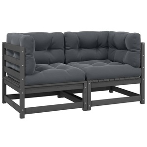 vidaXL, vidaXL Gartensofa 2-Sitzer mit Kissen Grau Massivholz Kiefer, vidaXL Gartensofa 2-Sitzer mit Kissen Grau Kiefer Massivholz