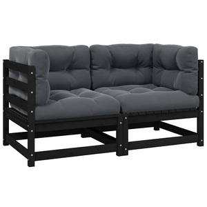vidaXL, vidaXL 2-Sitzer-Gartensofa mit Kissen Schwarz Kiefer Massivholz