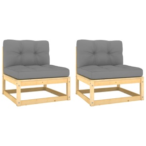 vidaXL, vidaXL Garten-Mittelsofas mit Grauen Kissen 2 Stk. Massivholz Kiefer, vidaXL Garten-Mittelsofas mit Grauen Kissen 2 Stk. Massivholz Kiefer