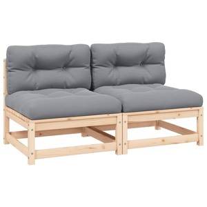 vidaXL, vidaXL Garten-Mittelsofas mit Grauen Kissen 2 Stk. Massivholz Kiefer