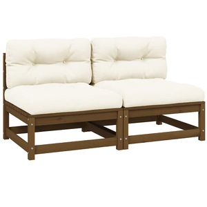 vidaXL, vidaXL Garten-Mittelsofas mit Creme Kissen 2 Stk. Massivholz Kiefer, vidaXL Garten-Mittelsofas mit Creme Kissen 2 Stk. Massivholz Kiefer