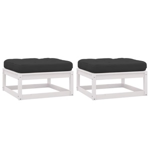 vidaXL, vidaXL Garten-Fußhocker mit Kissen 2 Stk. Weiß Massivholz Kiefer, vidaXL Garten-Fußhocker mit Kissen 2 Stk. Weiß Massivholz Kiefer