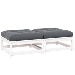 vidaXL, vidaXL Garten-Fußhocker mit Kissen 2 Stk. Weiß Massivholz Kiefer